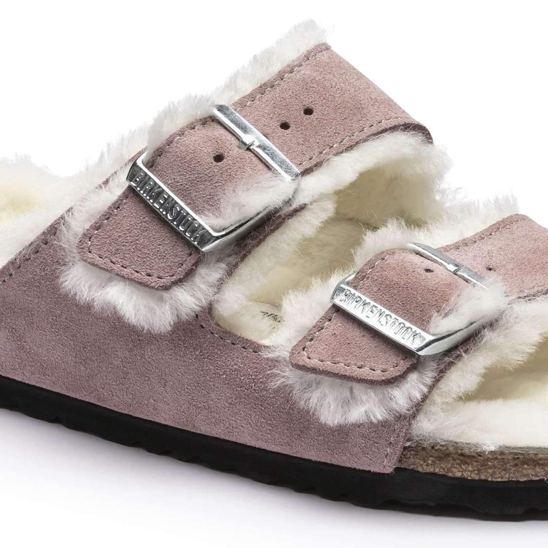 Lavender Birkenstock Arizona Shearling Suede Leather Women's Two Strap Sandals | xTgfG8Zv5Gb