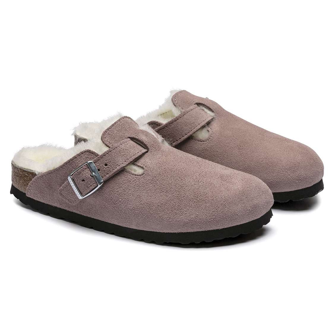 Lavender Birkenstock Boston Shearling Suede Leather Women's Clogs | pDLDmsWdj9o