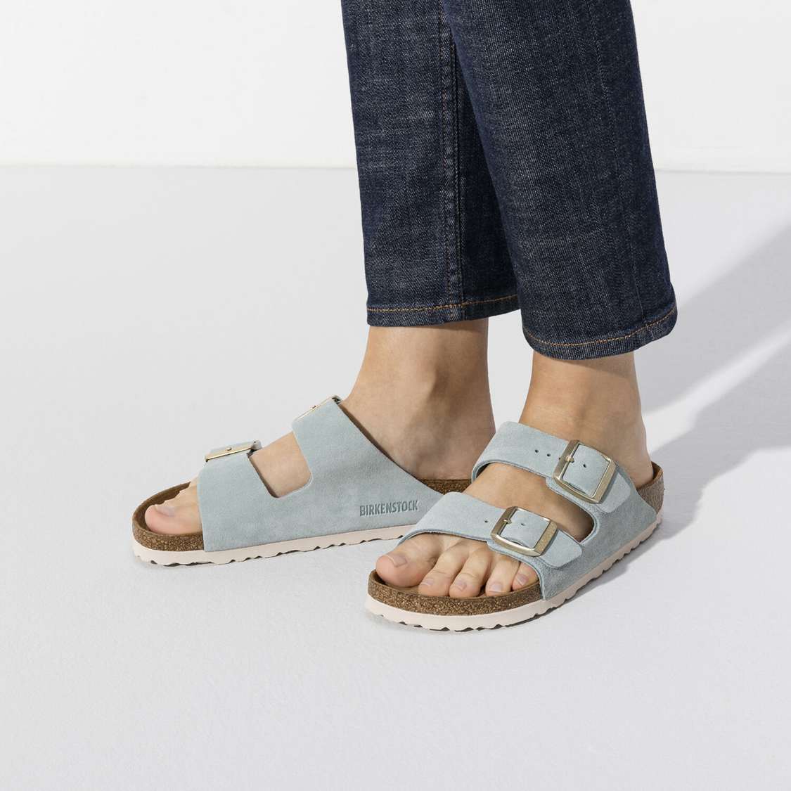 Light Blue Birkenstock Arizona Soft Footbed Suede Leather Women's Two Strap Sandals | z1tVaf6RH8r