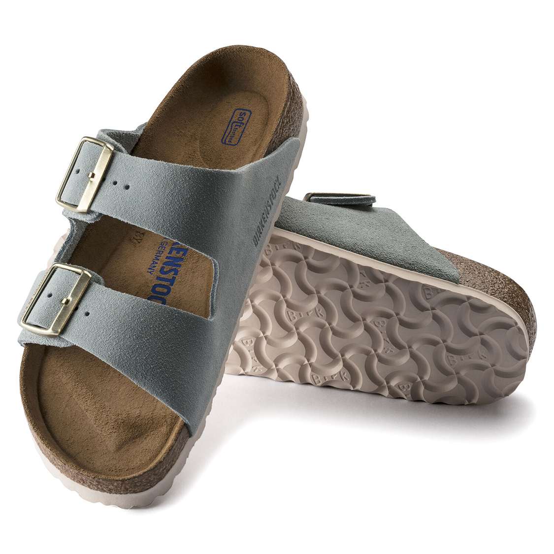 Light Blue Birkenstock Arizona Soft Footbed Suede Leather Women's Two Strap Sandals | z1tVaf6RH8r