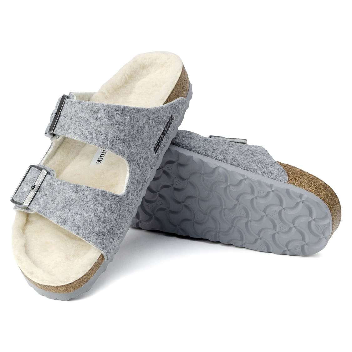 Light Grey Birkenstock Arizona Wool Felt Women's Two Strap Sandals | vVnZW5kDCbM