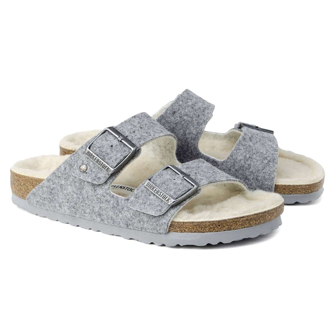 Light Grey Birkenstock Arizona Wool Felt Women's Two Strap Sandals | vVnZW5kDCbM