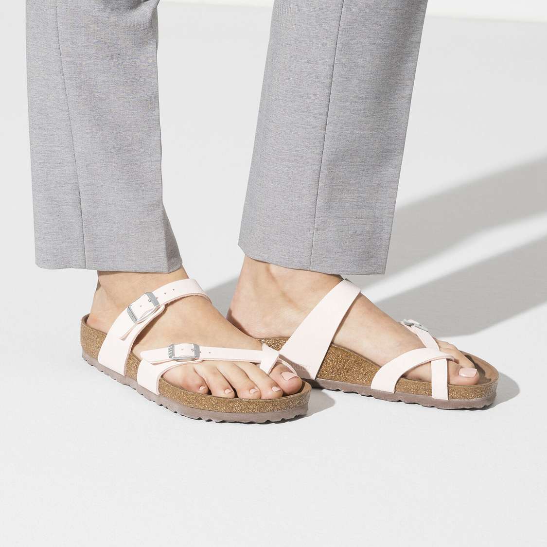 Light Rose Birkenstock Mayari Vegan Birkibuc Women's Multi Strap Sandals | vn4UkGchZAD