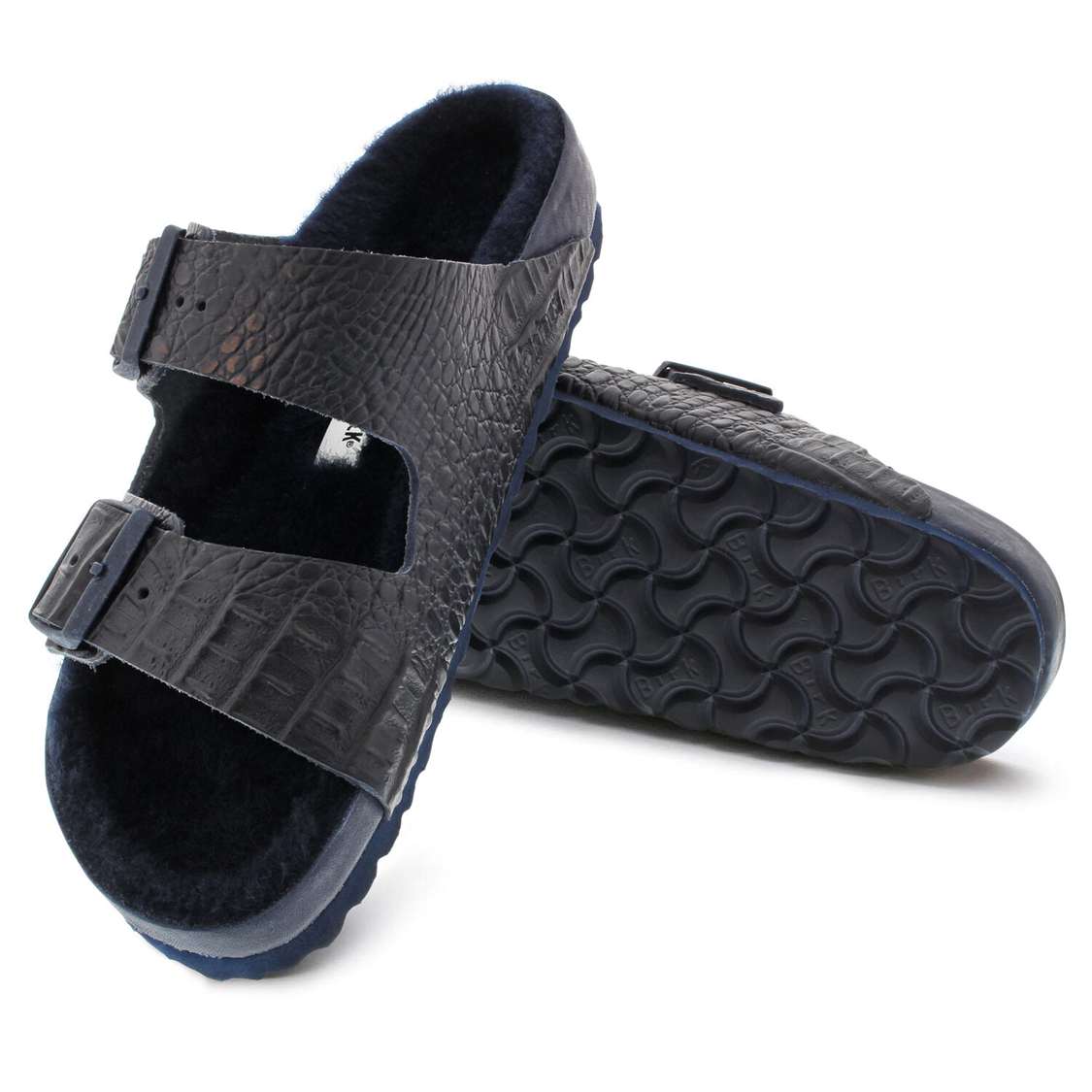 Navy Birkenstock Arizona Leather Women's Two Strap Sandals | T9M811R4Rc6