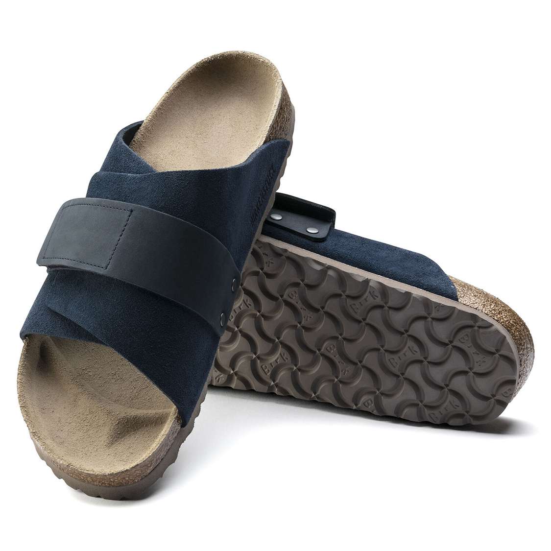 Navy Birkenstock Kyoto Suede Leather Men's One Strap Sandals | 137dYuy8rmf