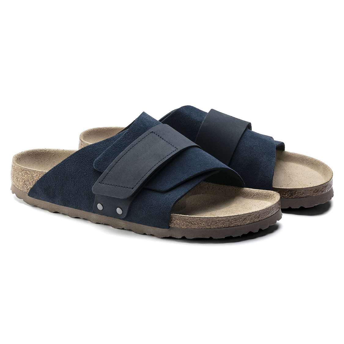 Navy Birkenstock Kyoto Suede Leather Men's One Strap Sandals | 137dYuy8rmf