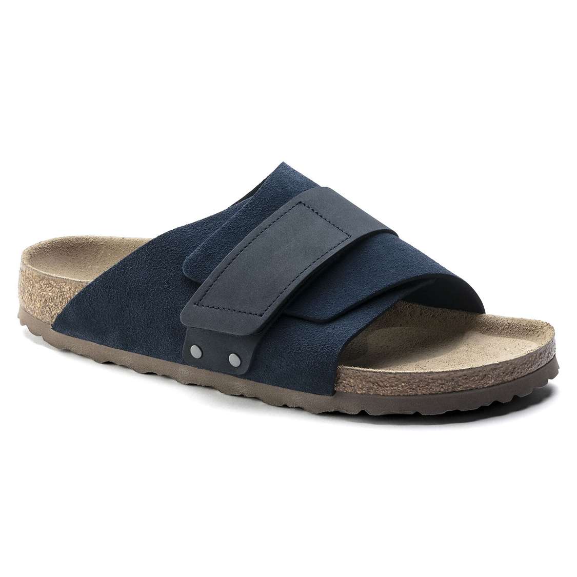 Navy Birkenstock Kyoto Suede Leather Men\'s One Strap Sandals | 137dYuy8rmf