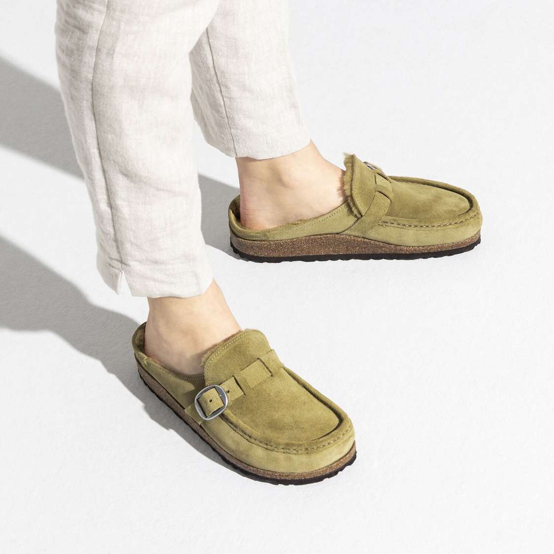 Olive Birkenstock Buckley Shearling Suede Leather Women's Clogs | mK6YWhzYPai