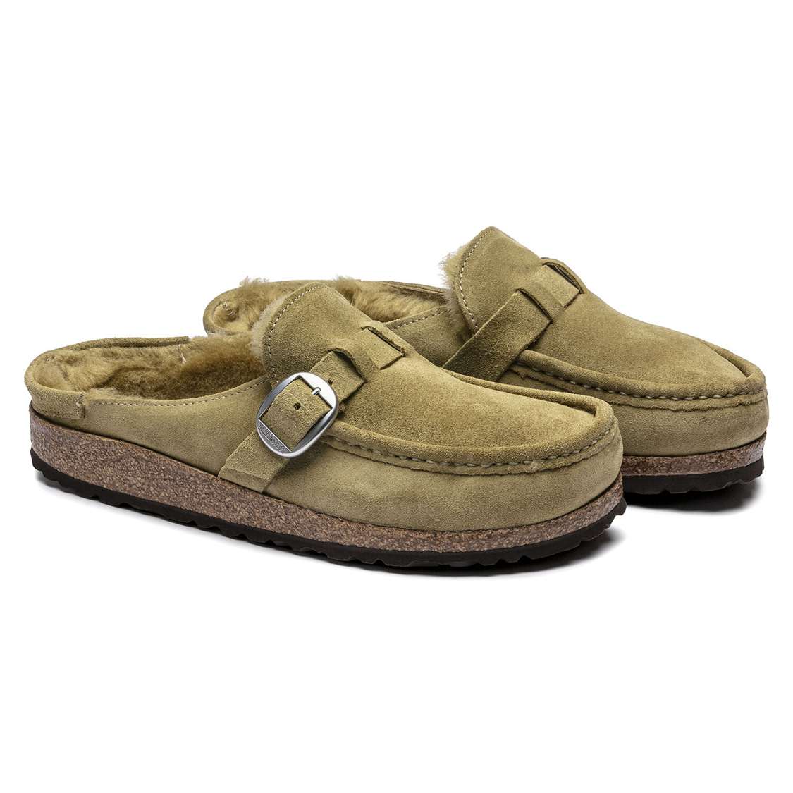 Olive Birkenstock Buckley Shearling Suede Leather Women's Clogs | mK6YWhzYPai