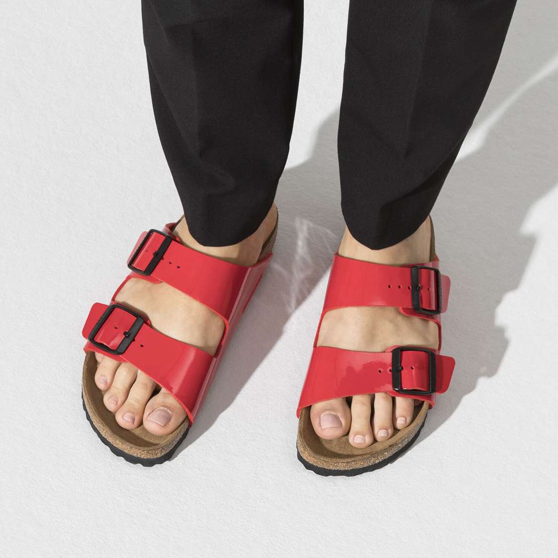 Pink Birkenstock Arizona Birko-Flor Patent Women's Two Strap Sandals | XOdDyKEulyP