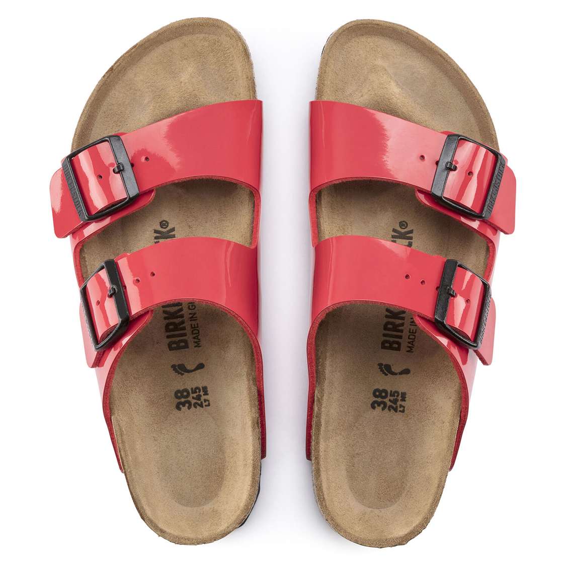 Pink Birkenstock Arizona Birko-Flor Patent Women's Two Strap Sandals | XOdDyKEulyP