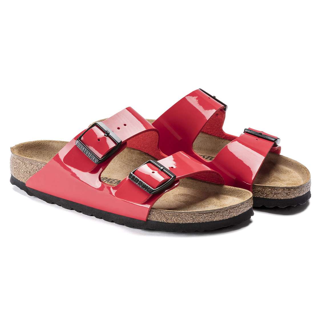 Pink Birkenstock Arizona Birko-Flor Patent Women's Two Strap Sandals | XOdDyKEulyP