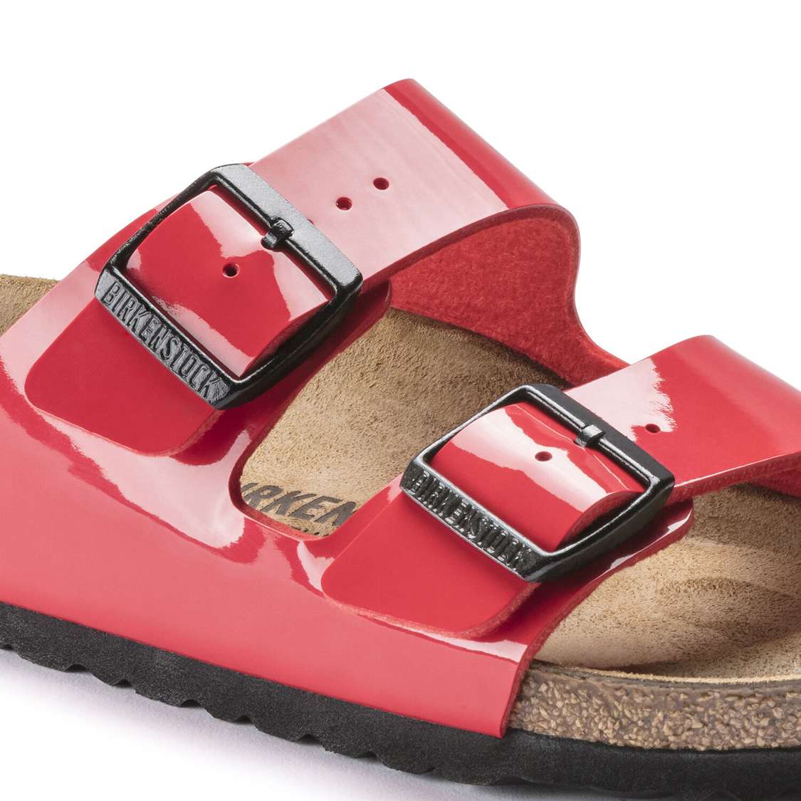 Pink Birkenstock Arizona Birko-Flor Patent Women's Two Strap Sandals | XOdDyKEulyP