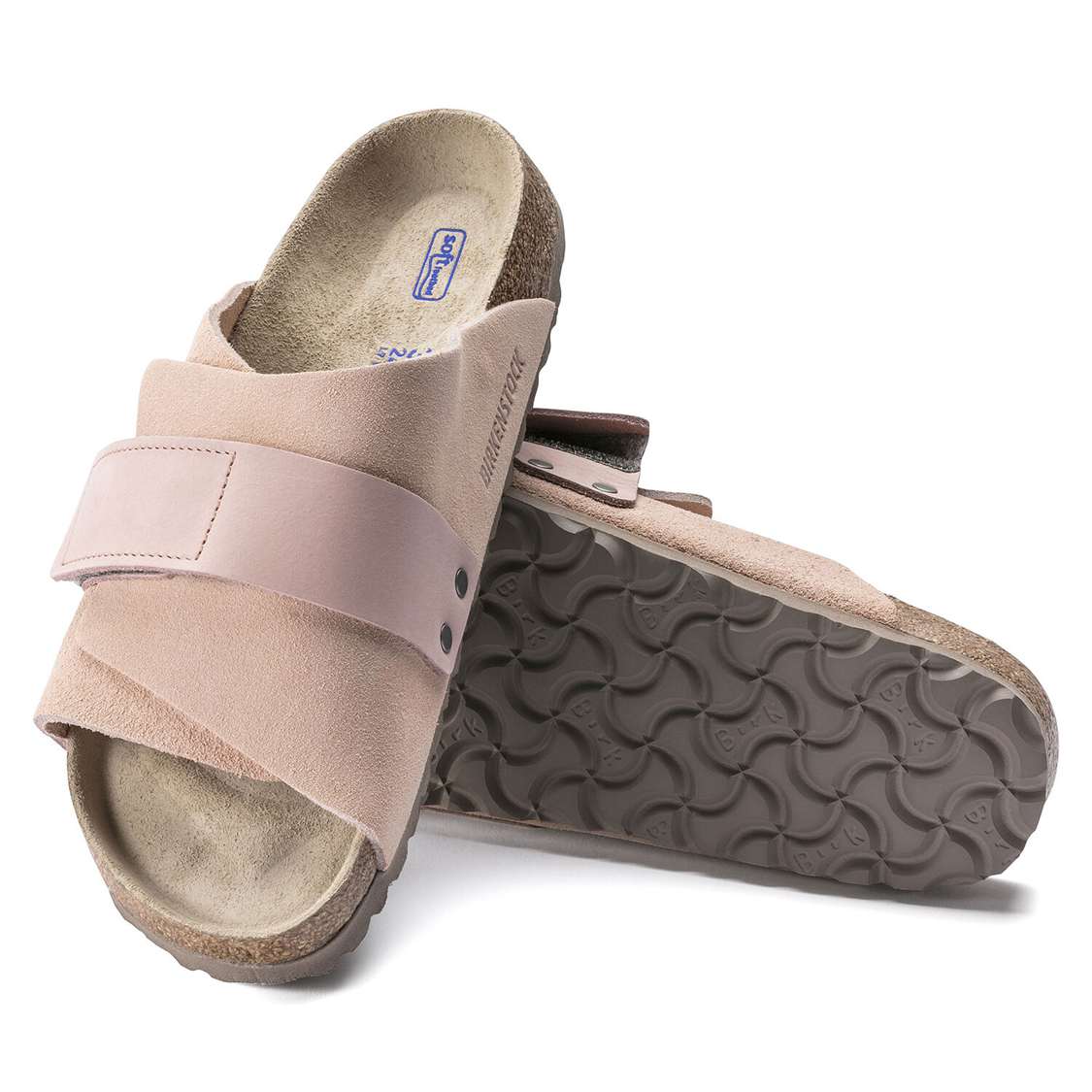 Pink Birkenstock Kyoto Soft Footbed Nubuck/Suede Leather Men's One Strap Sandals | 32wdxFEASQG