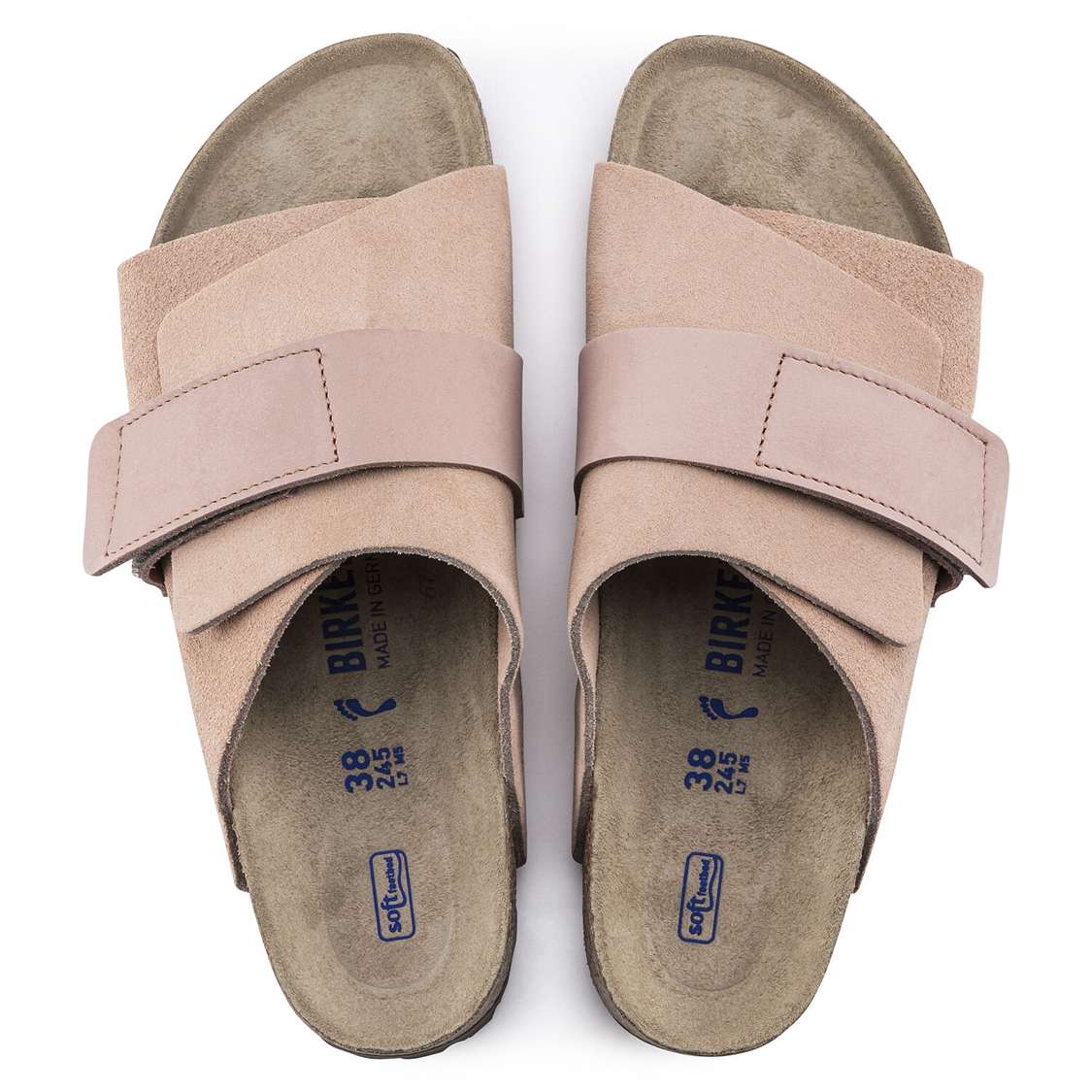 Pink Birkenstock Kyoto Soft Footbed Nubuck/Suede Leather Men's One Strap Sandals | 32wdxFEASQG