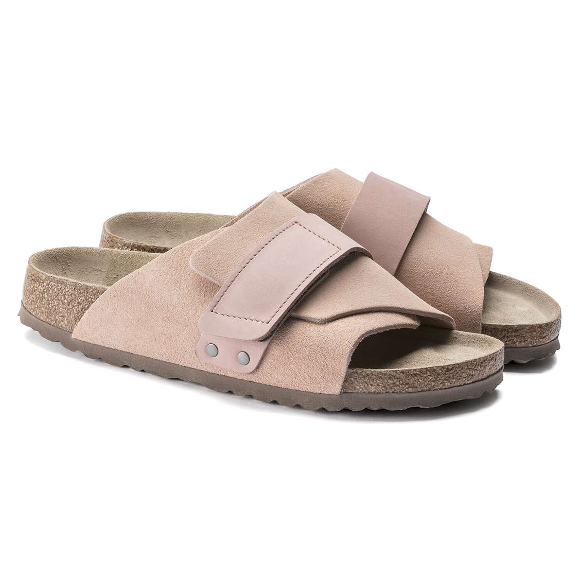 Pink Birkenstock Kyoto Soft Footbed Nubuck/Suede Leather Men's One Strap Sandals | 32wdxFEASQG