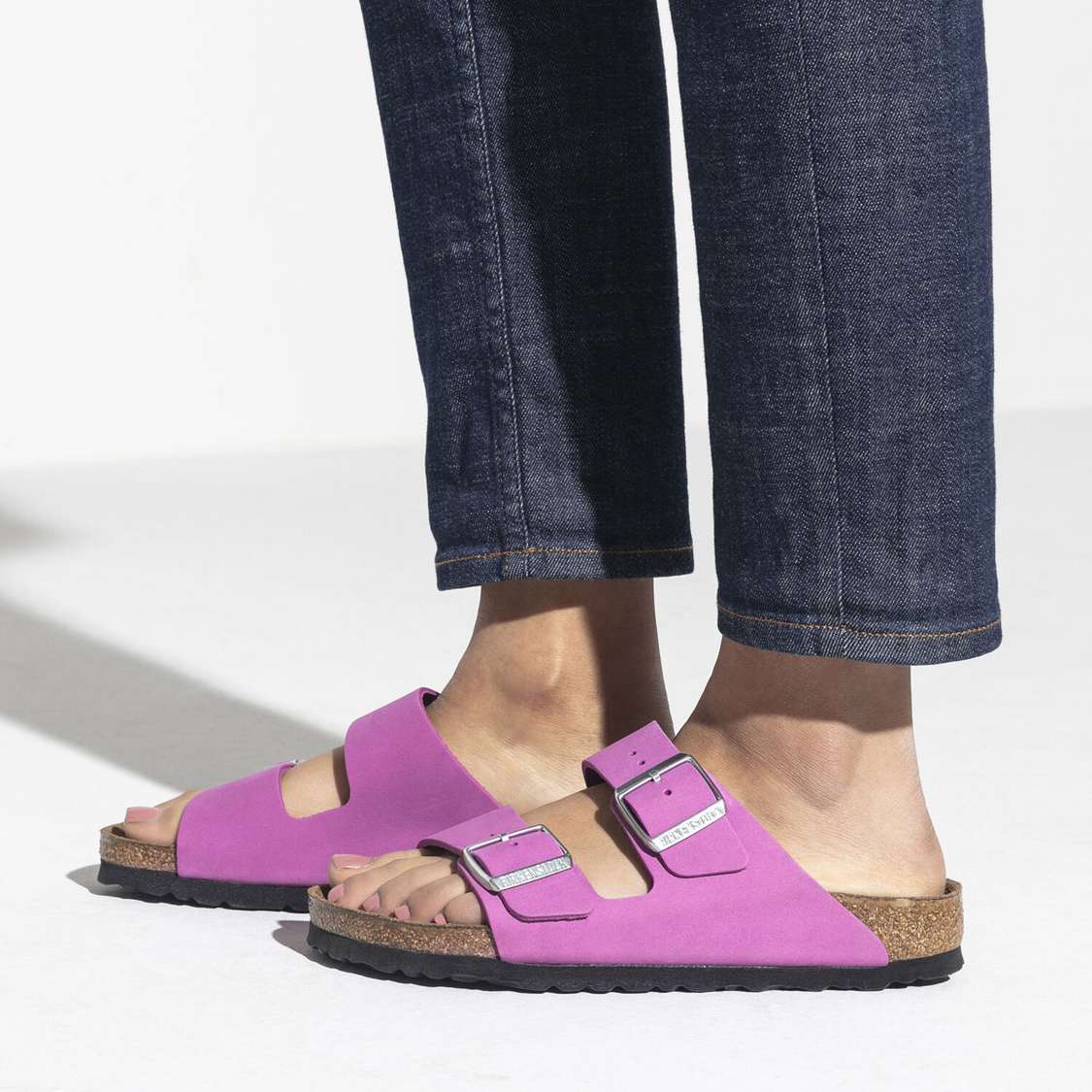 Purple Birkenstock Arizona Soft Footbed Nubuck Leather Women's Two Strap Sandals | LQzGSgw9Xp7