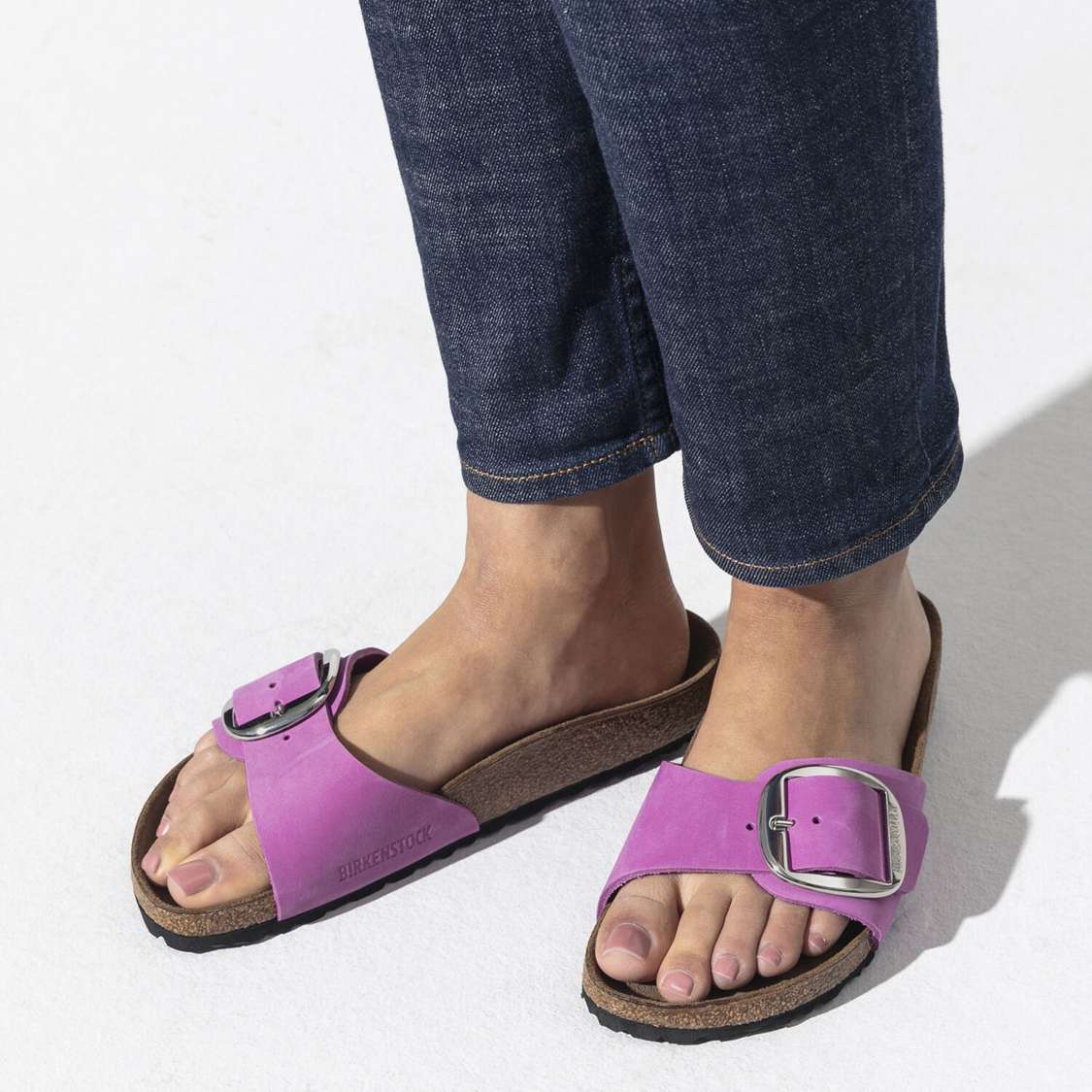 Purple Birkenstock Madrid Big Buckle Nubuck Leather Women's One Strap Sandals | DVskhX3BBiR