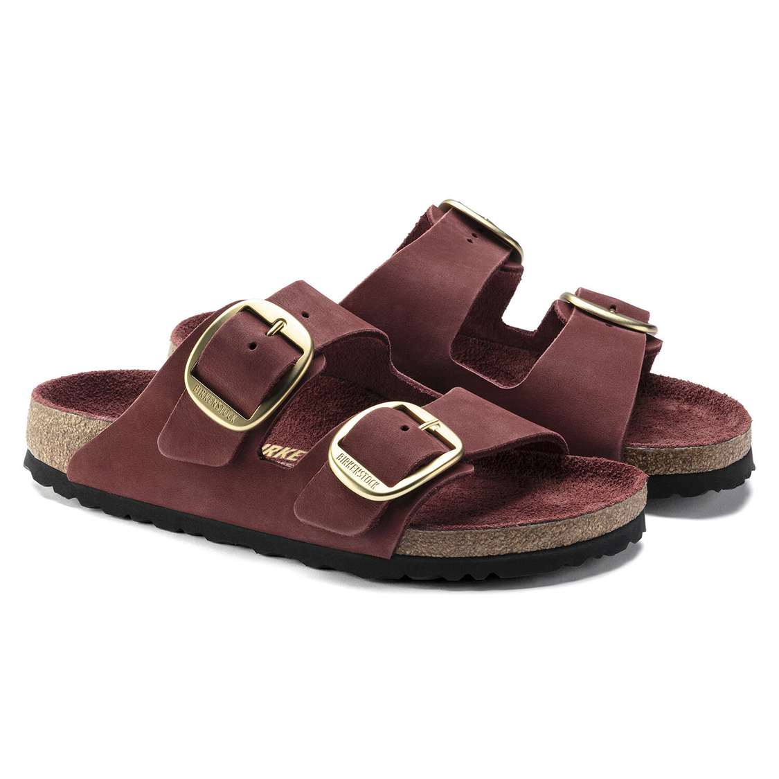 Red Birkenstock Arizona Big Buckle Nubuck Leather Women's Two Strap Sandals | HWFNiq9ZW1z