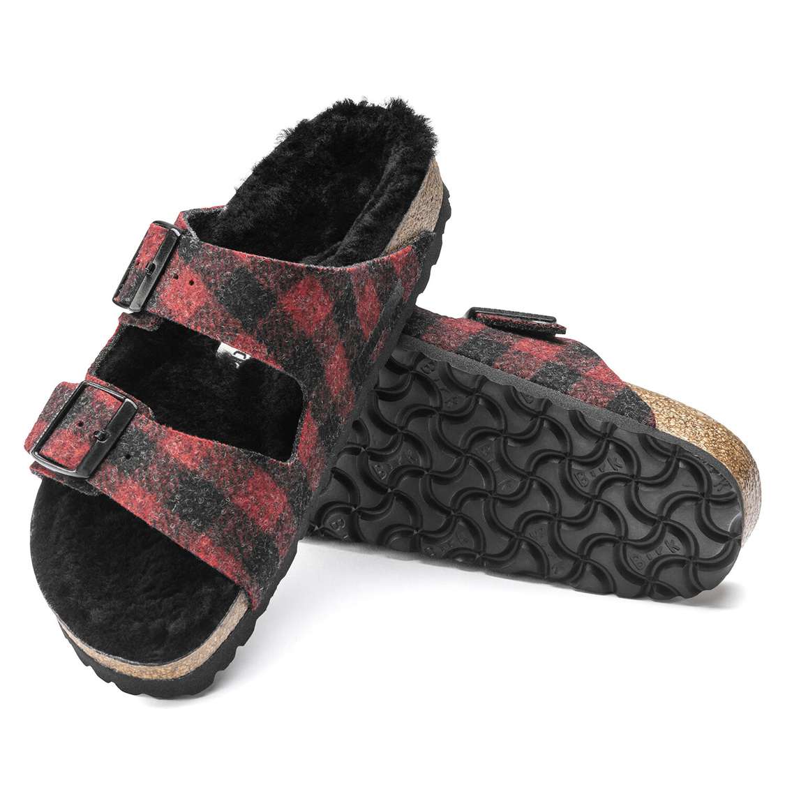 Red Birkenstock Arizona Shearling Wool Men's Two Strap Sandals | xegSHu5Q5r5