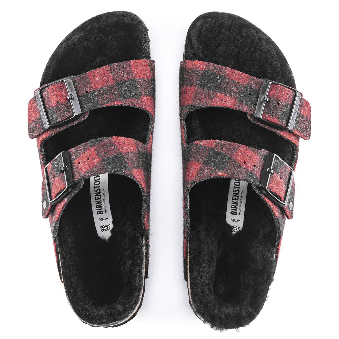 Red Birkenstock Arizona Shearling Wool Men's Two Strap Sandals | xegSHu5Q5r5