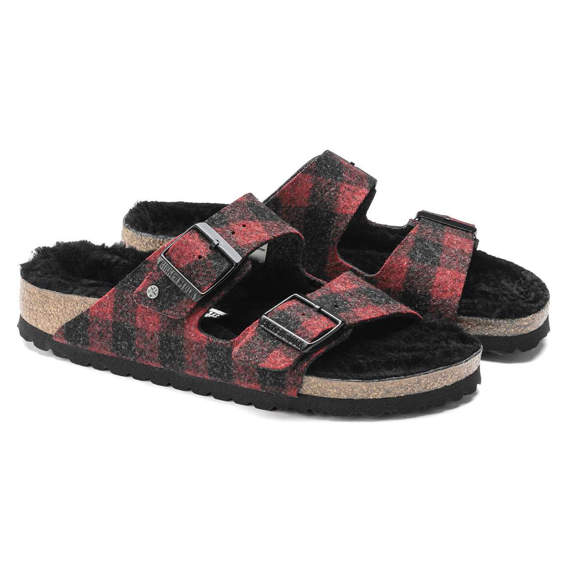 Red Birkenstock Arizona Shearling Wool Men's Two Strap Sandals | xegSHu5Q5r5