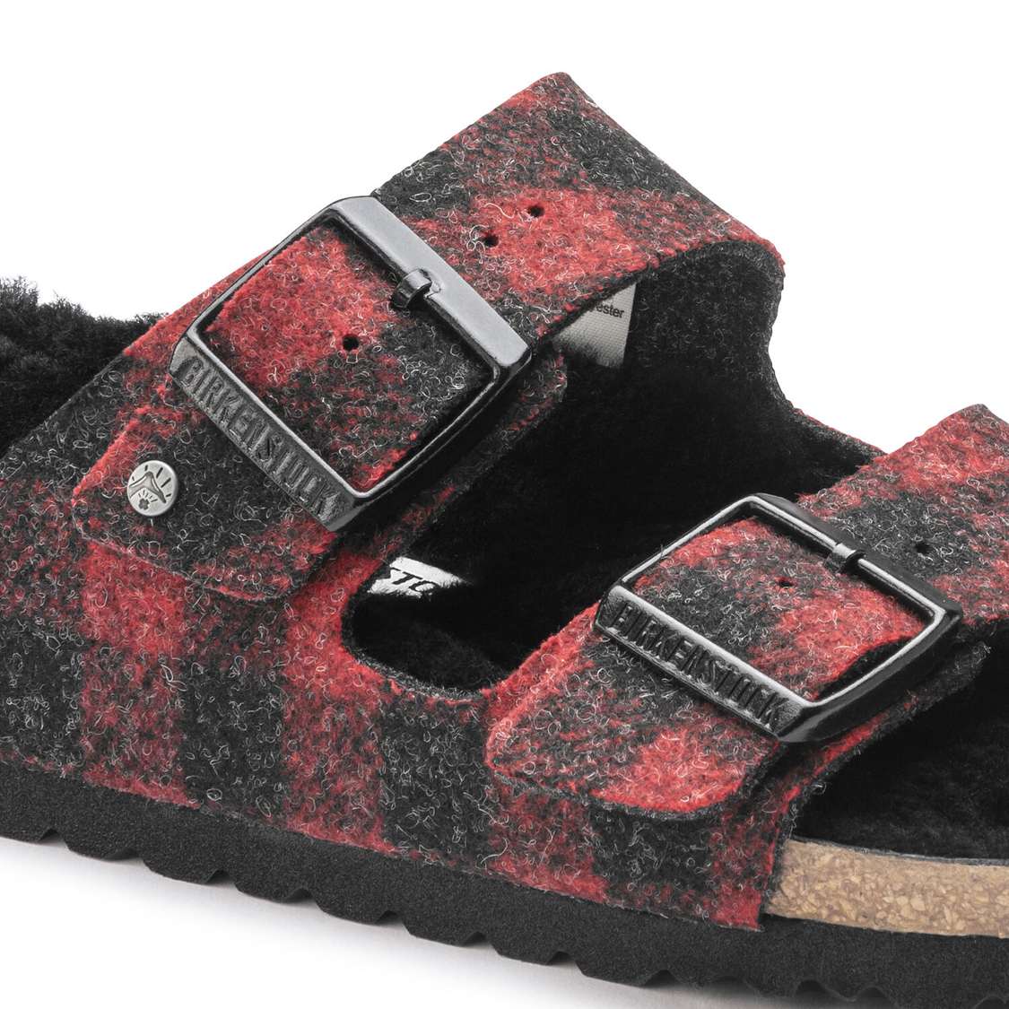 Red Birkenstock Arizona Shearling Wool Men's Two Strap Sandals | xegSHu5Q5r5