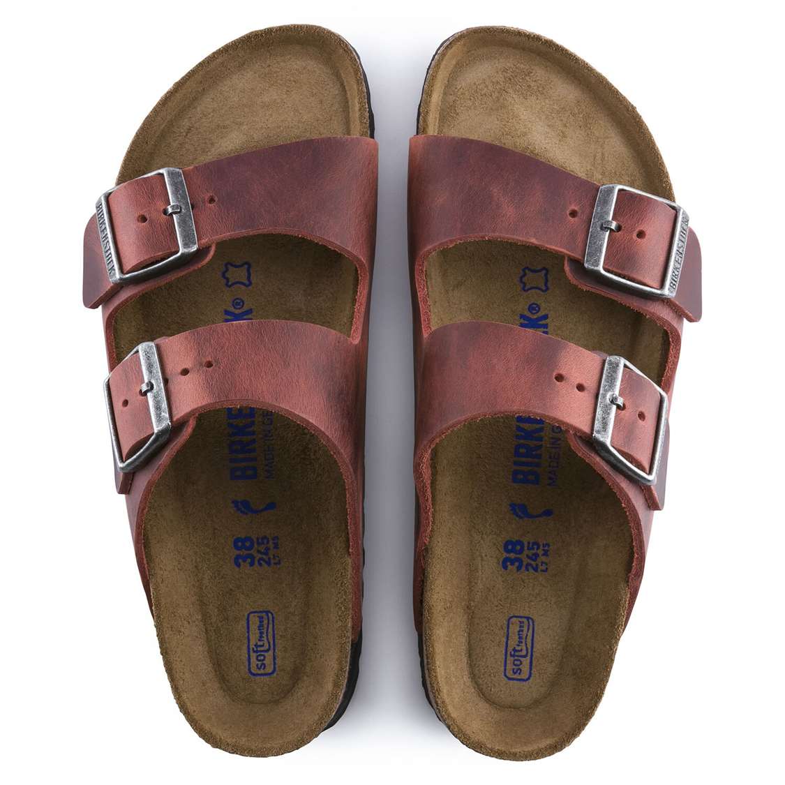 Red Birkenstock Arizona Soft Footbed Oiled Nubuck Leather Men's Two Strap Sandals | 7gLayBKsFrI