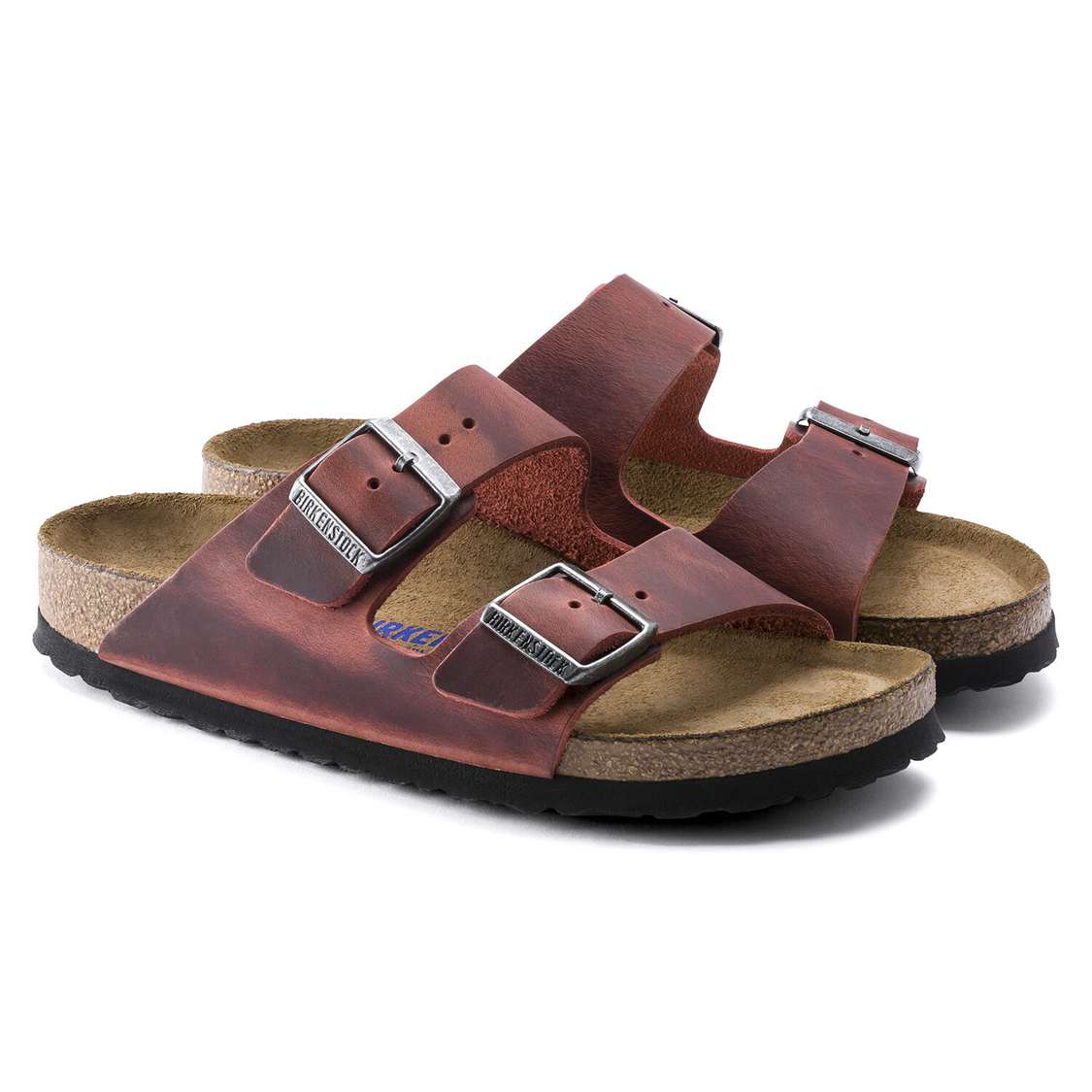 Red Birkenstock Arizona Soft Footbed Oiled Nubuck Leather Men's Two Strap Sandals | 7gLayBKsFrI