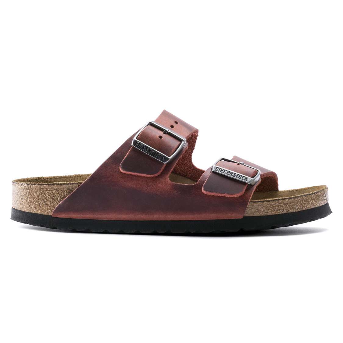 Red Birkenstock Arizona Soft Footbed Oiled Nubuck Leather Men's Two Strap Sandals | 7gLayBKsFrI