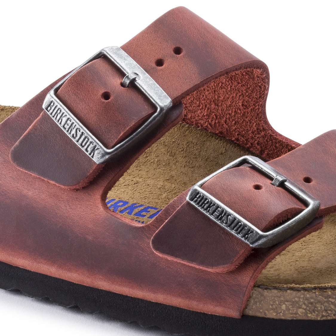 Red Birkenstock Arizona Soft Footbed Oiled Nubuck Leather Men's Two Strap Sandals | 7gLayBKsFrI