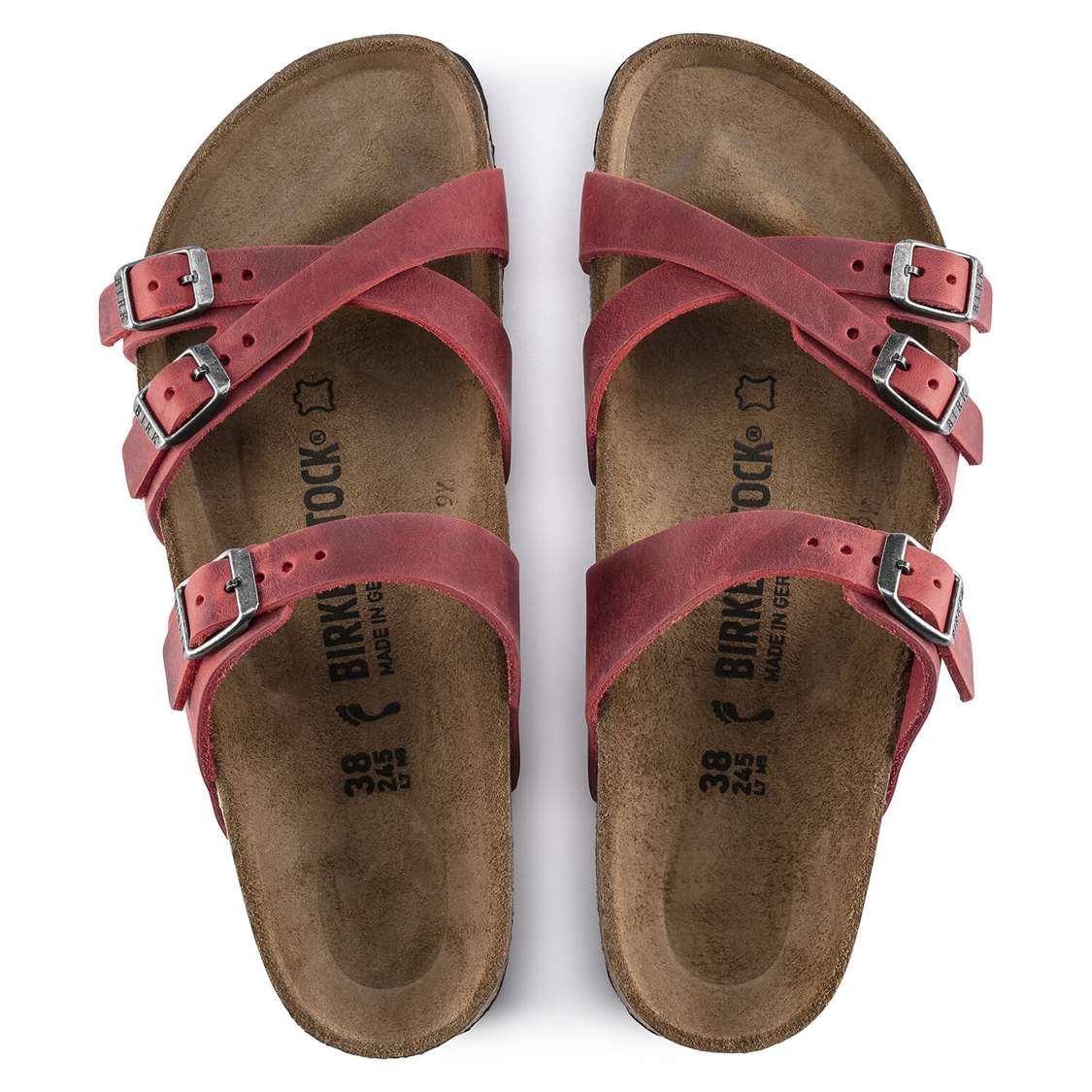 Red Birkenstock Franca Oiled Leather Women's Multi Strap Sandals | 96vhAiOtmUA