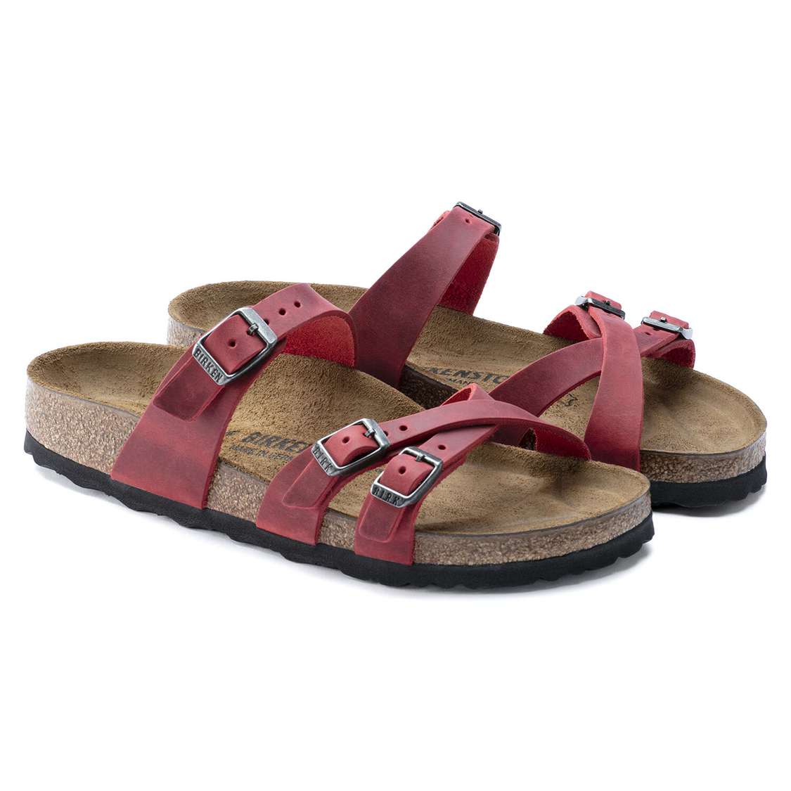 Red Birkenstock Franca Oiled Leather Women's Multi Strap Sandals | 96vhAiOtmUA