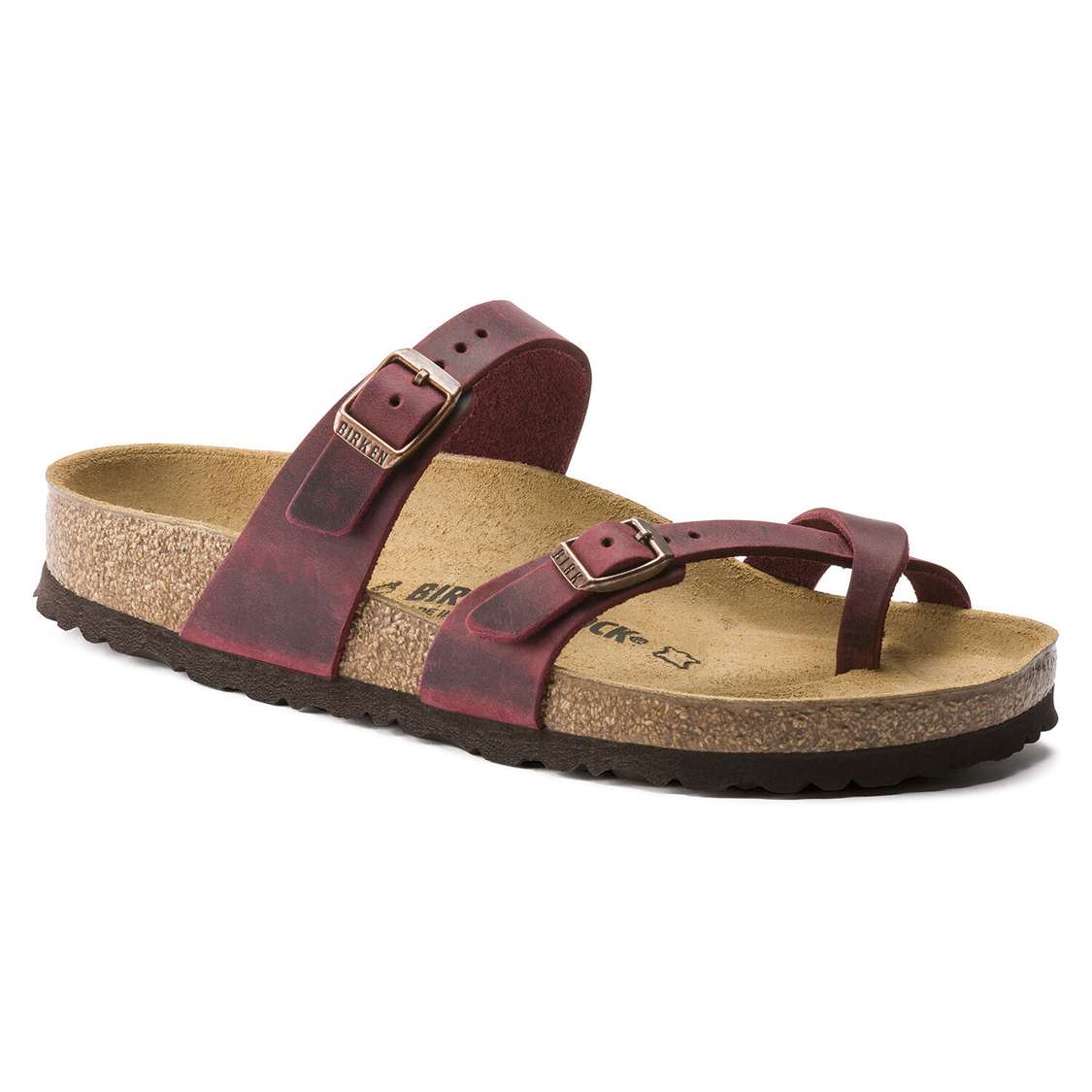 Red Birkenstock Mayari Oiled Leather Women\'s Two Strap Sandals | 9nobdsWVA6m