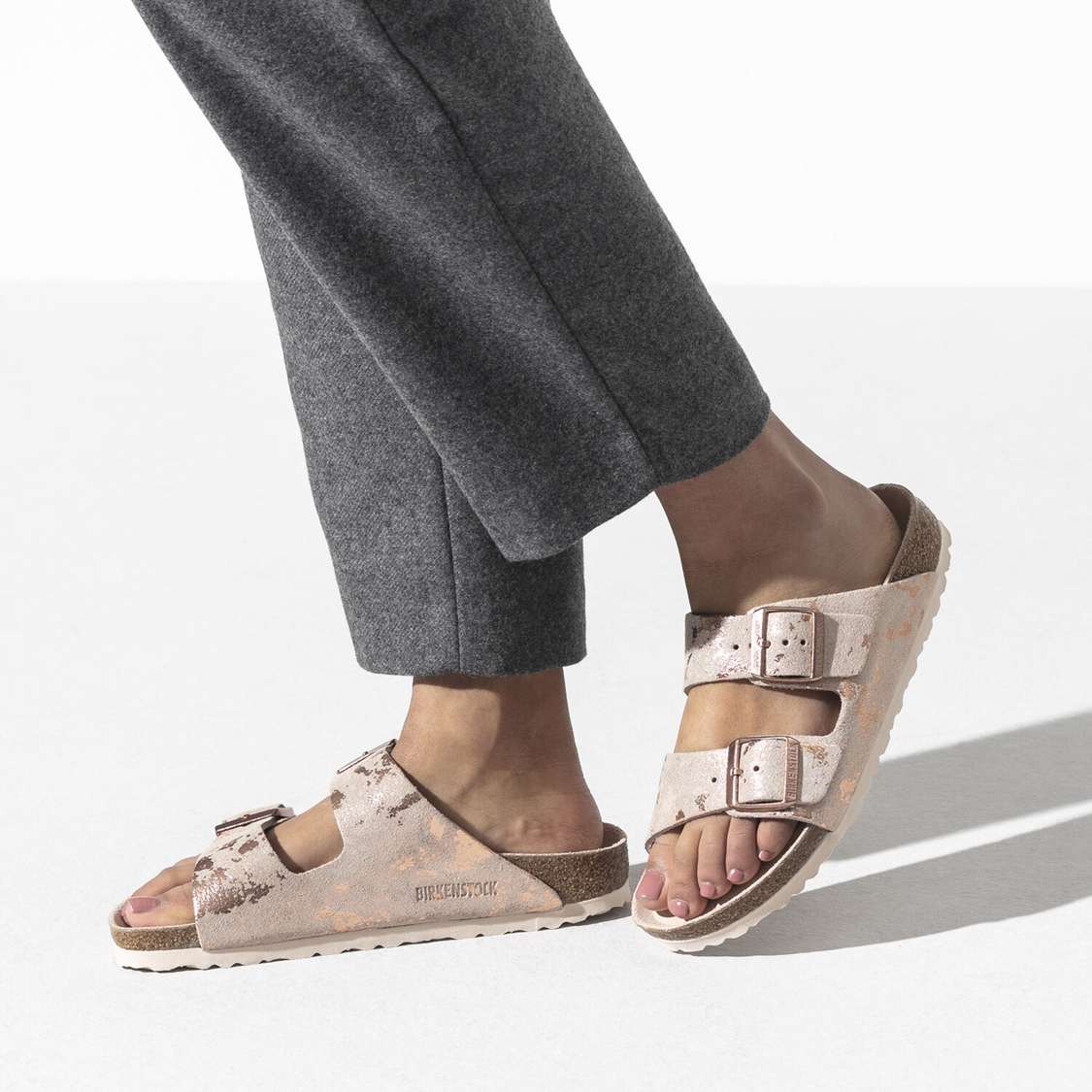 Rose Copper Birkenstock Arizona Suede Leather Women's Two Strap Sandals | EKSifJ965eO