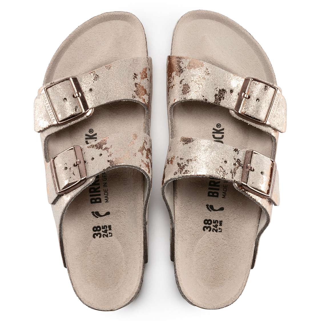 Rose Copper Birkenstock Arizona Suede Leather Women's Two Strap Sandals | EKSifJ965eO