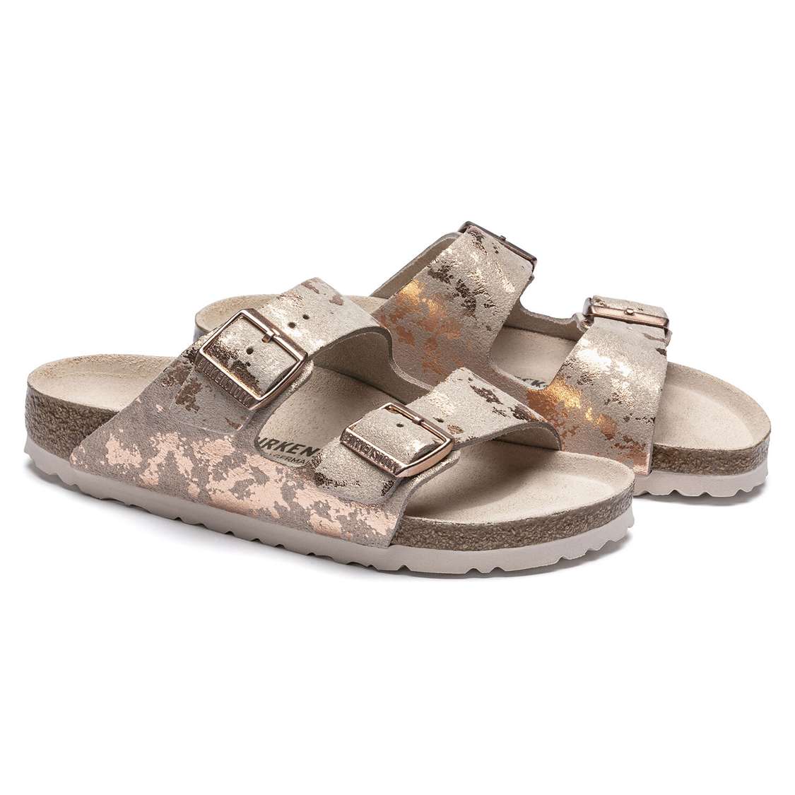 Rose Copper Birkenstock Arizona Suede Leather Women's Two Strap Sandals | EKSifJ965eO