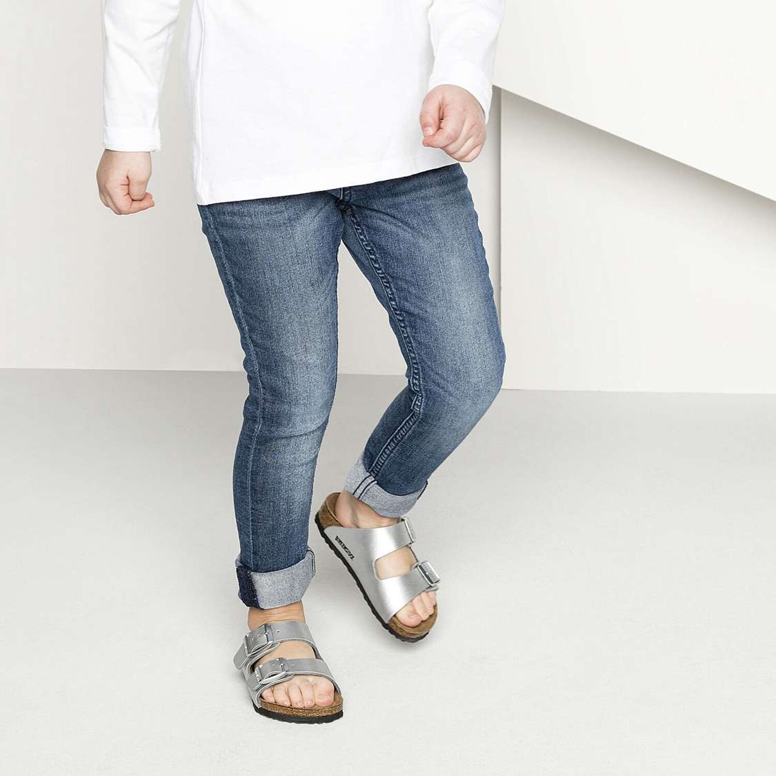 Silver Birkenstock Arizona Birko-Flor Kids' Girls Sandals | AZRi62zd2LF