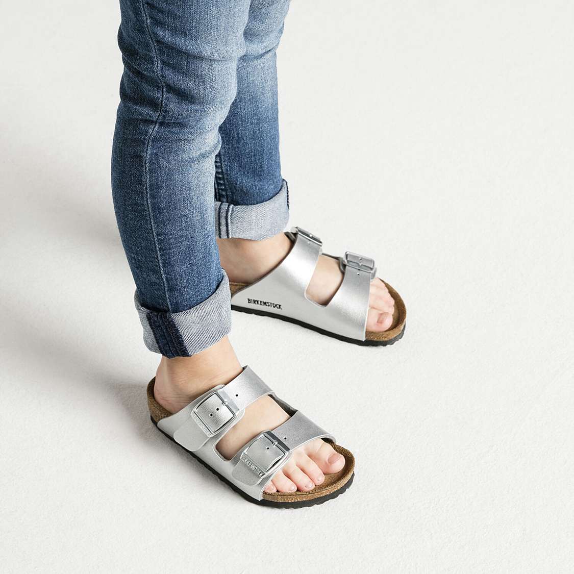 Silver Birkenstock Arizona Birko-Flor Kids' Girls Sandals | AZRi62zd2LF