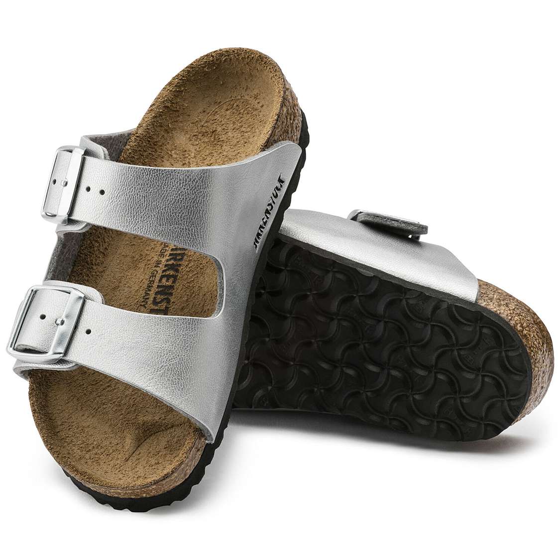 Silver Birkenstock Arizona Birko-Flor Kids' Girls Sandals | AZRi62zd2LF