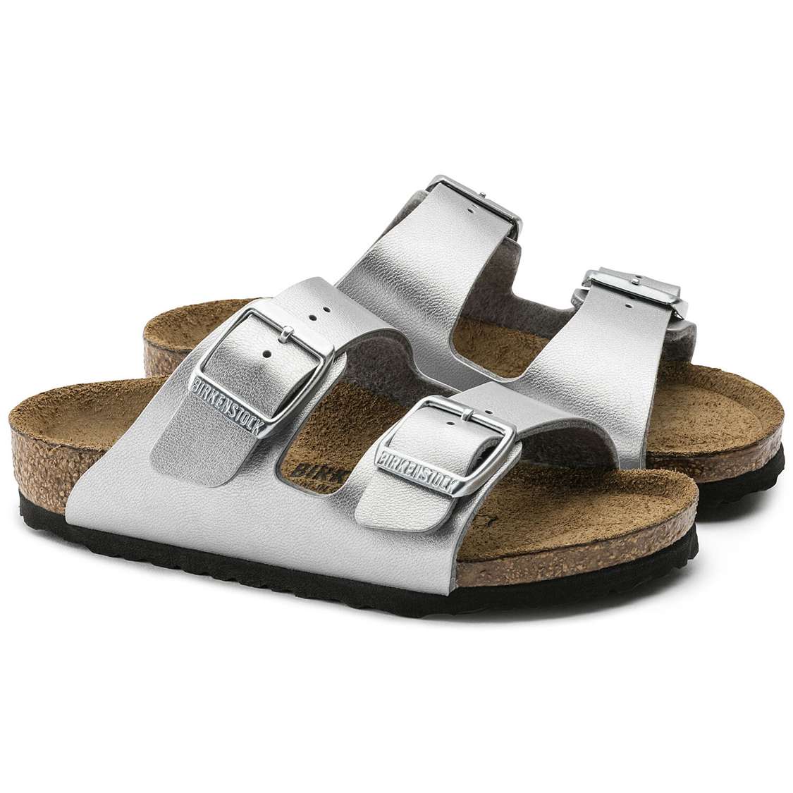 Silver Birkenstock Arizona Birko-Flor Kids' Girls Sandals | AZRi62zd2LF