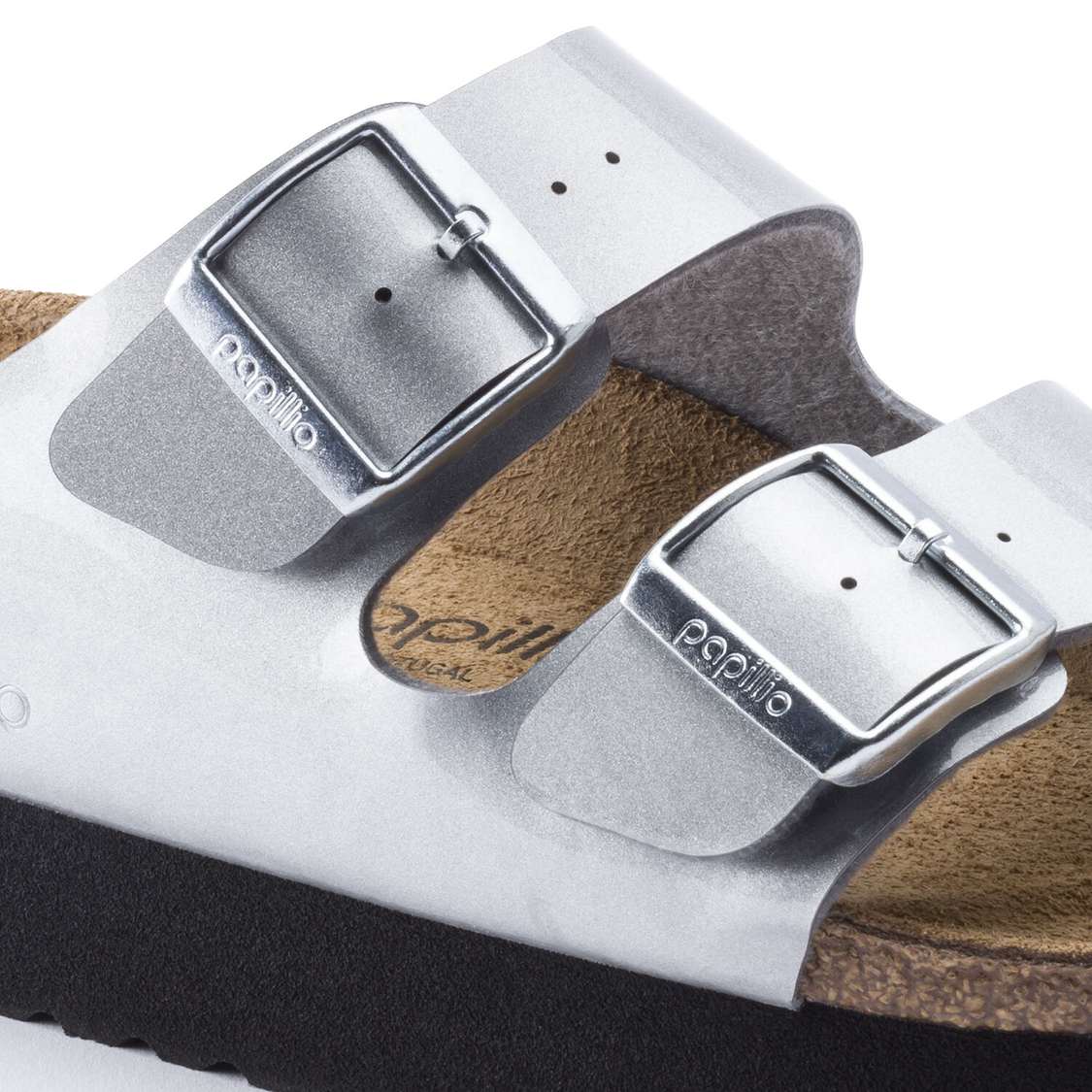 Silver Birkenstock Arizona Platform Birko-Flor Women's Two Strap Sandals | MD8Hi2iBkFU