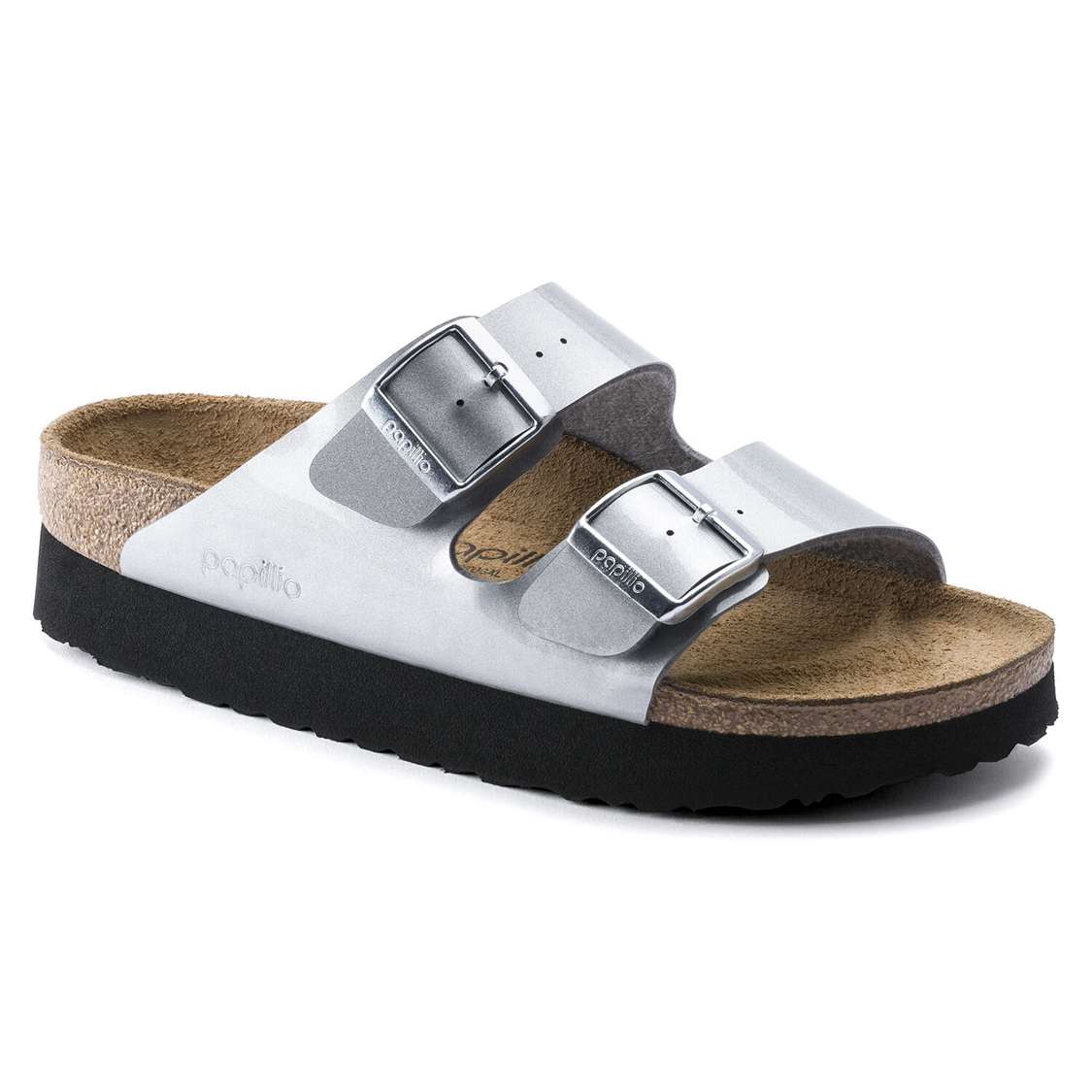 Silver Birkenstock Arizona Platform Birko-Flor Women\'s Platforms Sandals | RJviSdtNHTi