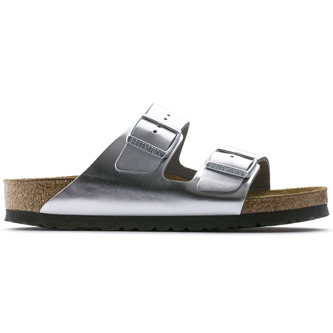 Silver Birkenstock Arizona Soft Footbed Leather Women's Two Strap Sandals | 5IRbt69BZAG