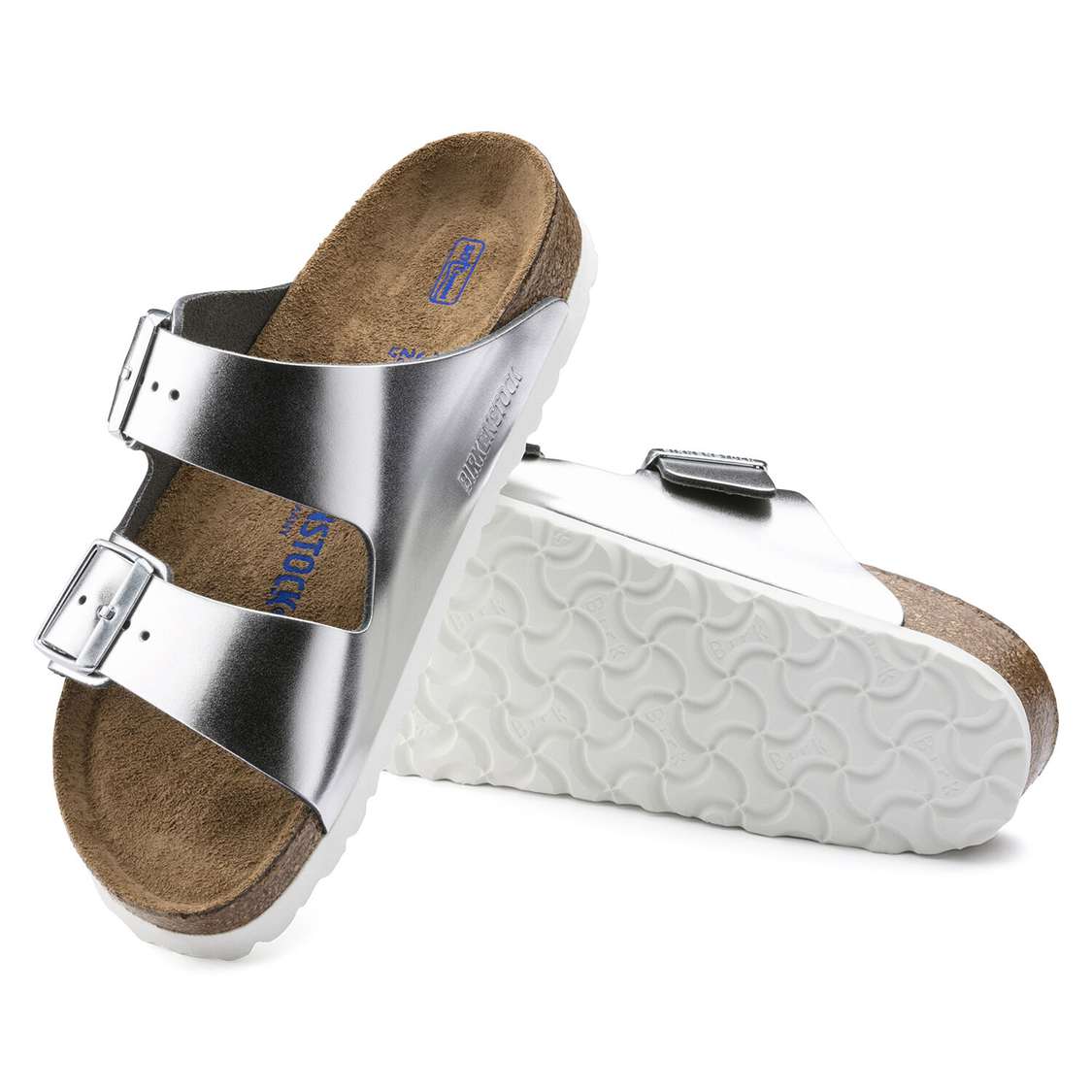 Silver Birkenstock Arizona Soft Footbed Leather Women's Two Strap Sandals | ViZeKc3T4fi