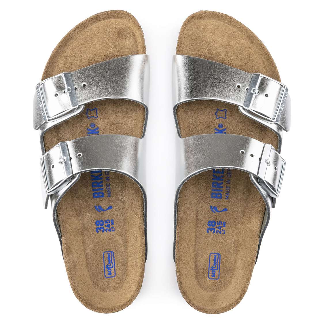 Silver Birkenstock Arizona Soft Footbed Leather Women's Two Strap Sandals | ViZeKc3T4fi