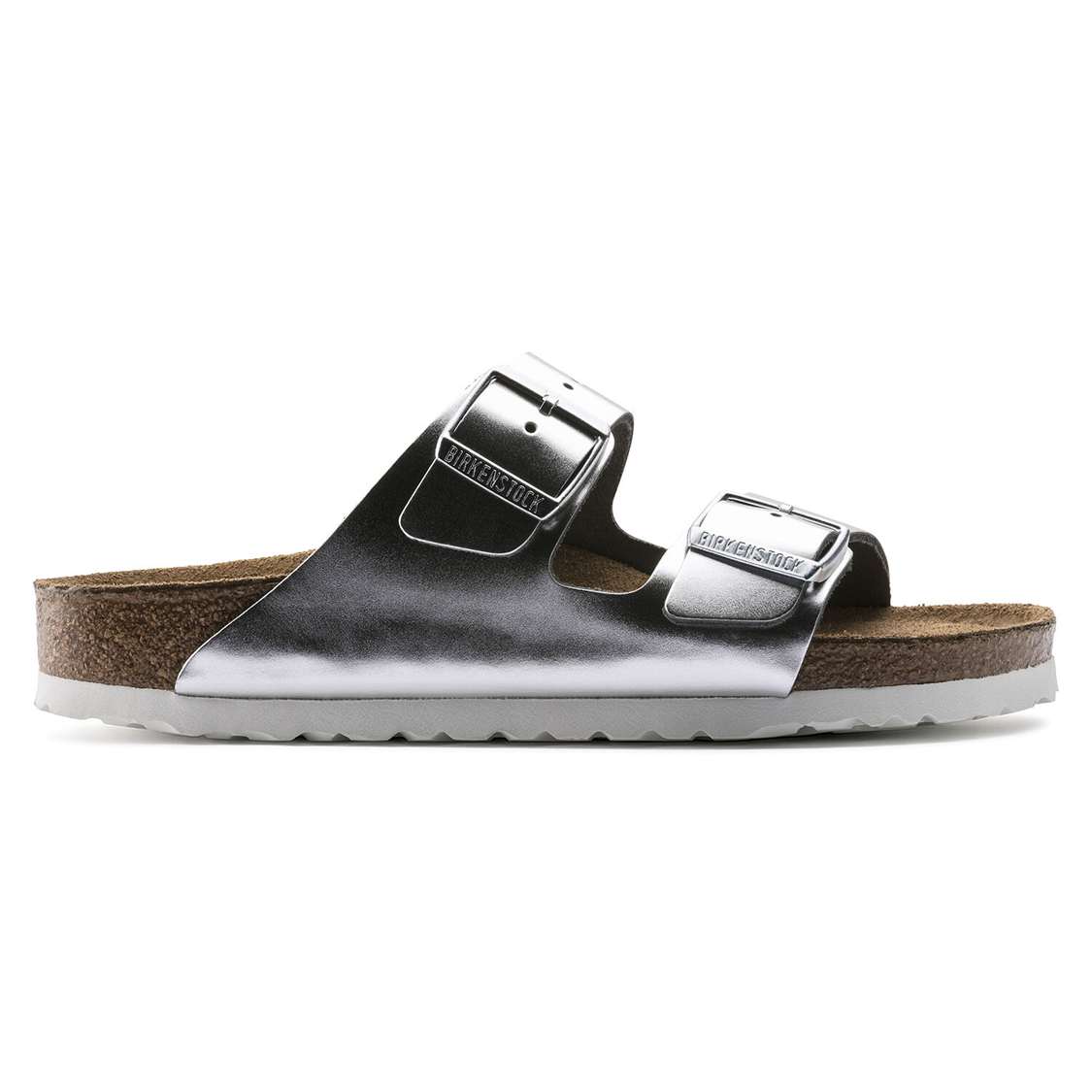 Silver Birkenstock Arizona Soft Footbed Leather Women's Two Strap Sandals | ViZeKc3T4fi