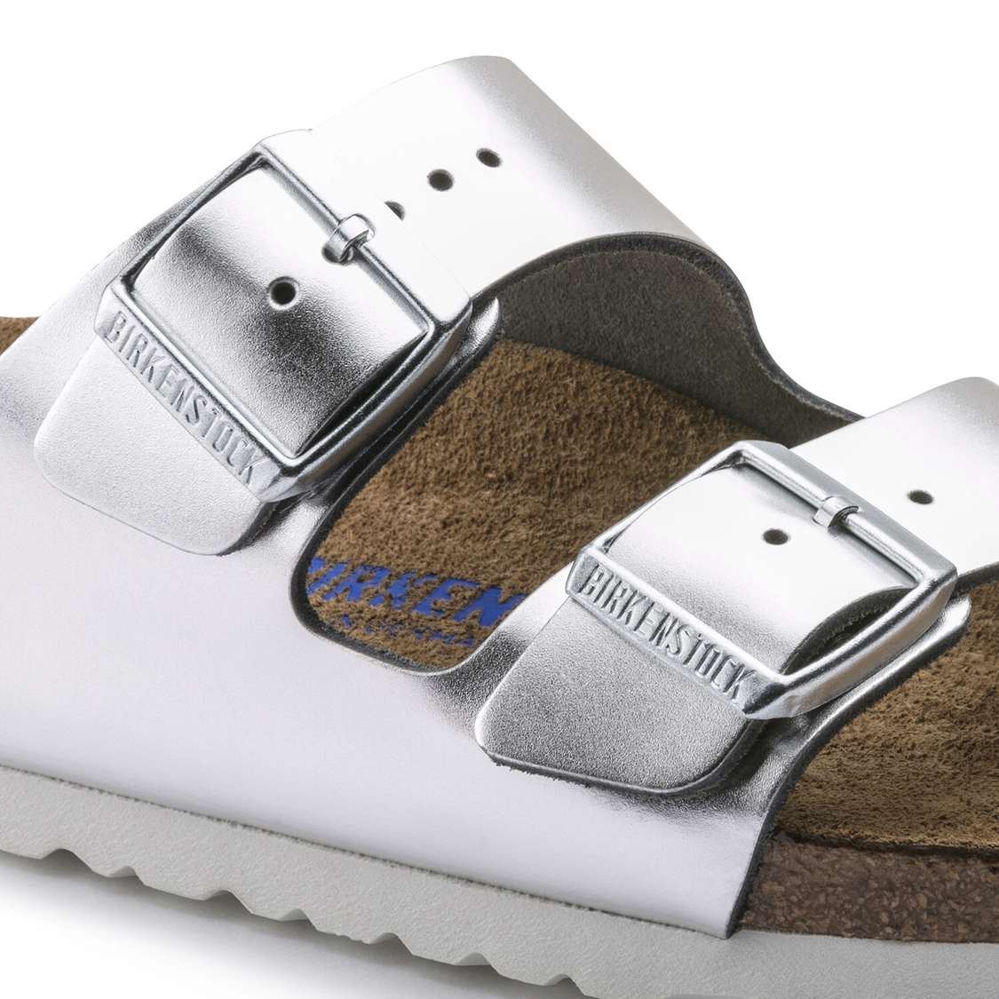 Silver Birkenstock Arizona Soft Footbed Leather Women's Two Strap Sandals | ViZeKc3T4fi