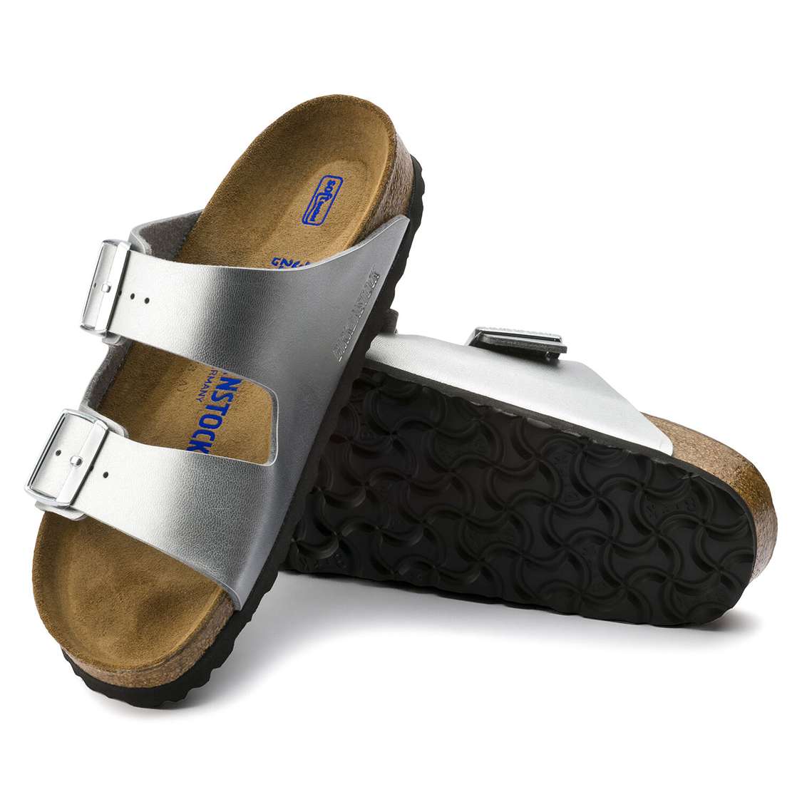 Silver Birkenstock Arizona Soft Footbed Birko-Flor Women's Two Strap Sandals | e2w1Jpcxafv