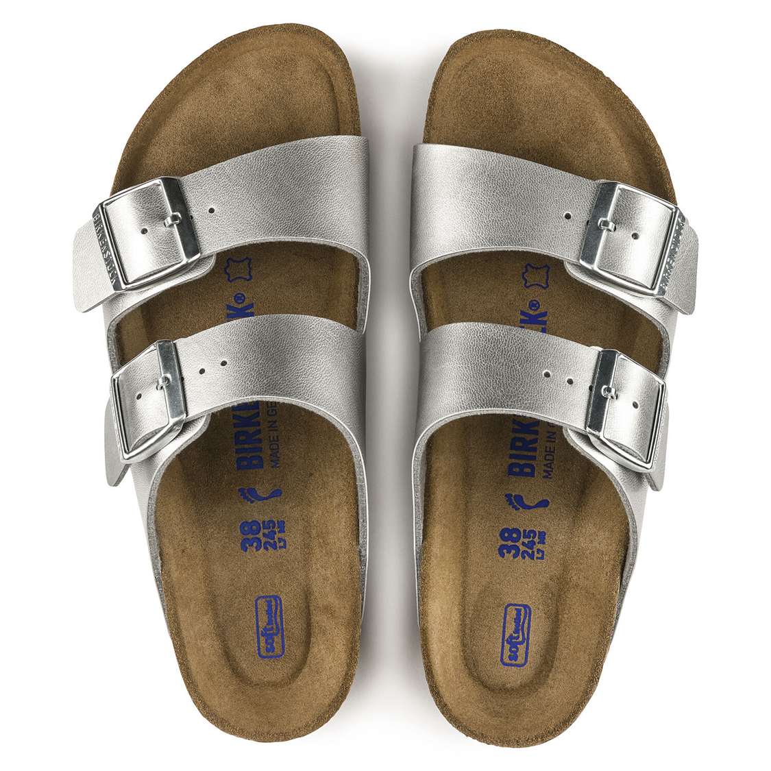 Silver Birkenstock Arizona Soft Footbed Birko-Flor Women's Two Strap Sandals | e2w1Jpcxafv